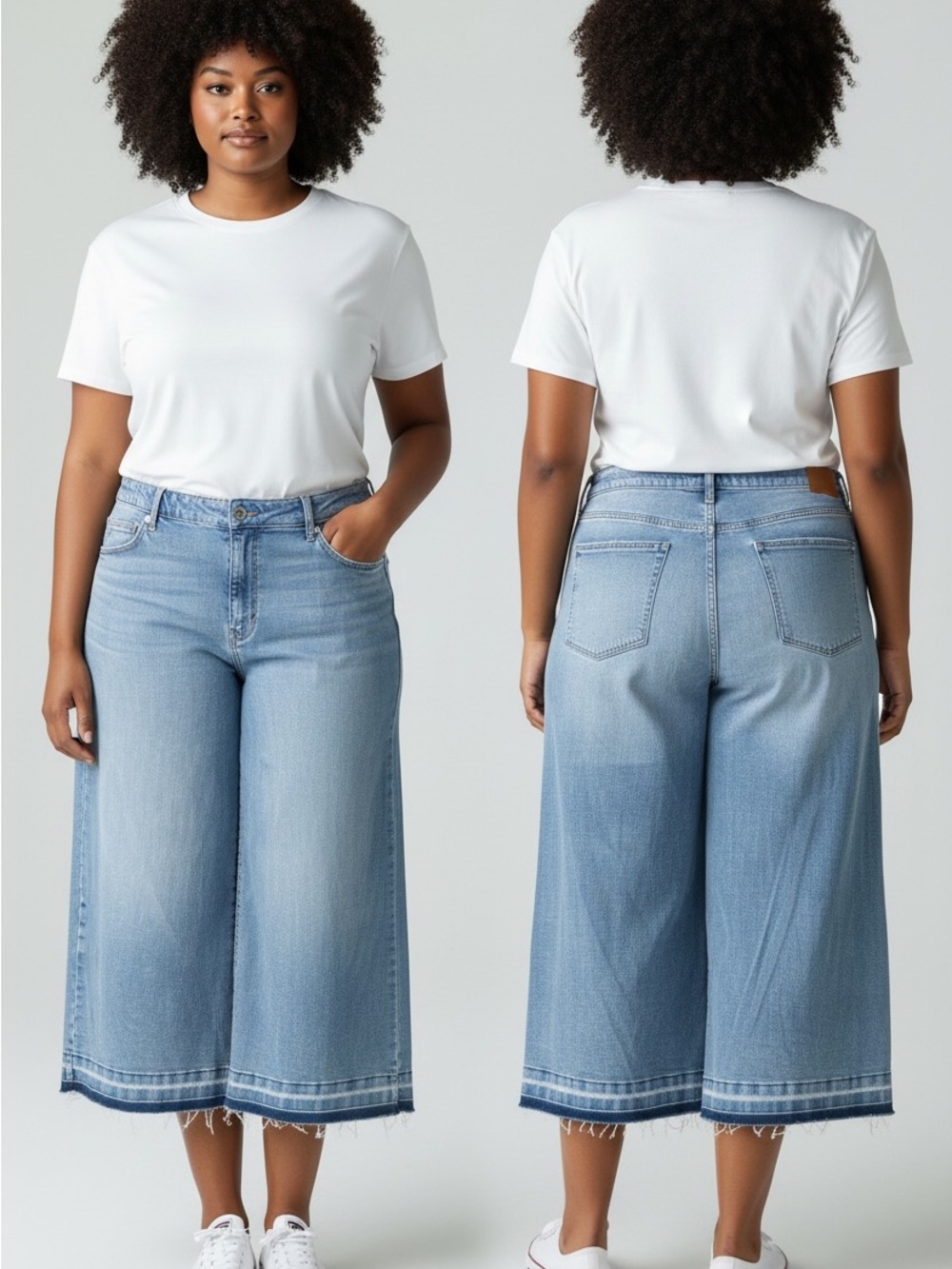 Ava & Viv Light Wash Wide-Leg Cropped Jeans